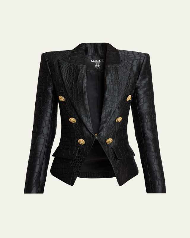 6-Button Croco Jacquard Blazer Jacket